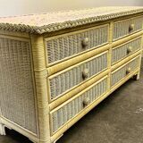 Mid-century pale yellow rattan and bamboo chest of drawers