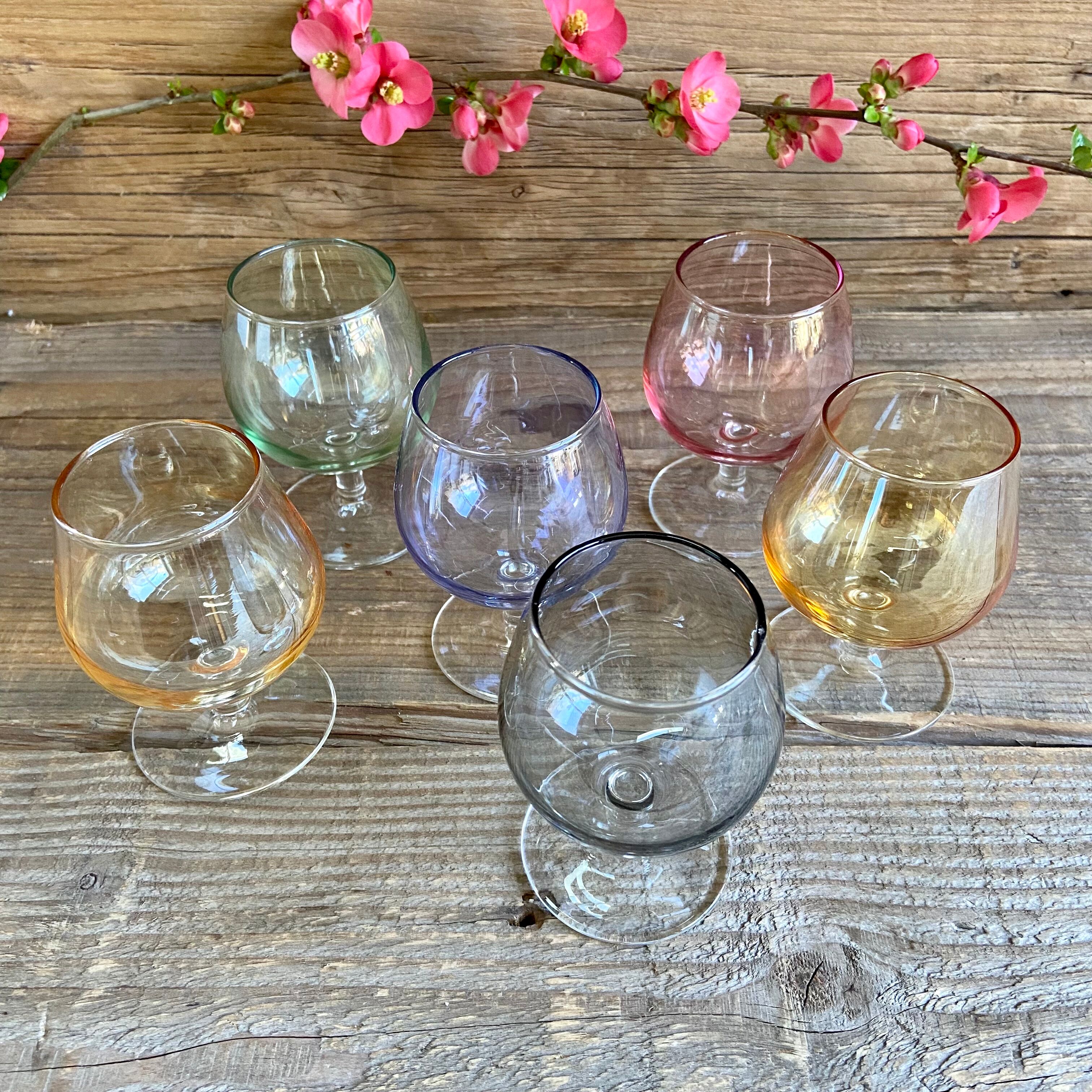 6 vintage glasses of iridescent colors