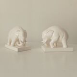 Paire de serre-livres anciens en céramique émaillée