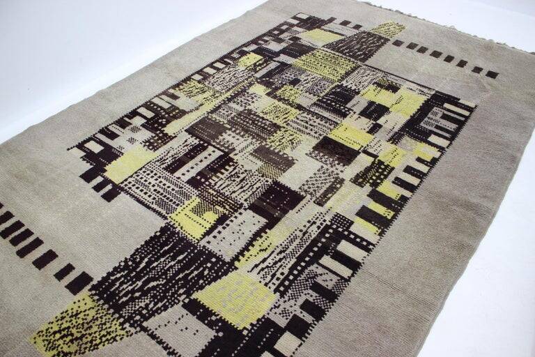 Rare beautiful hand made abstract design wool carpet / rug, 1940s