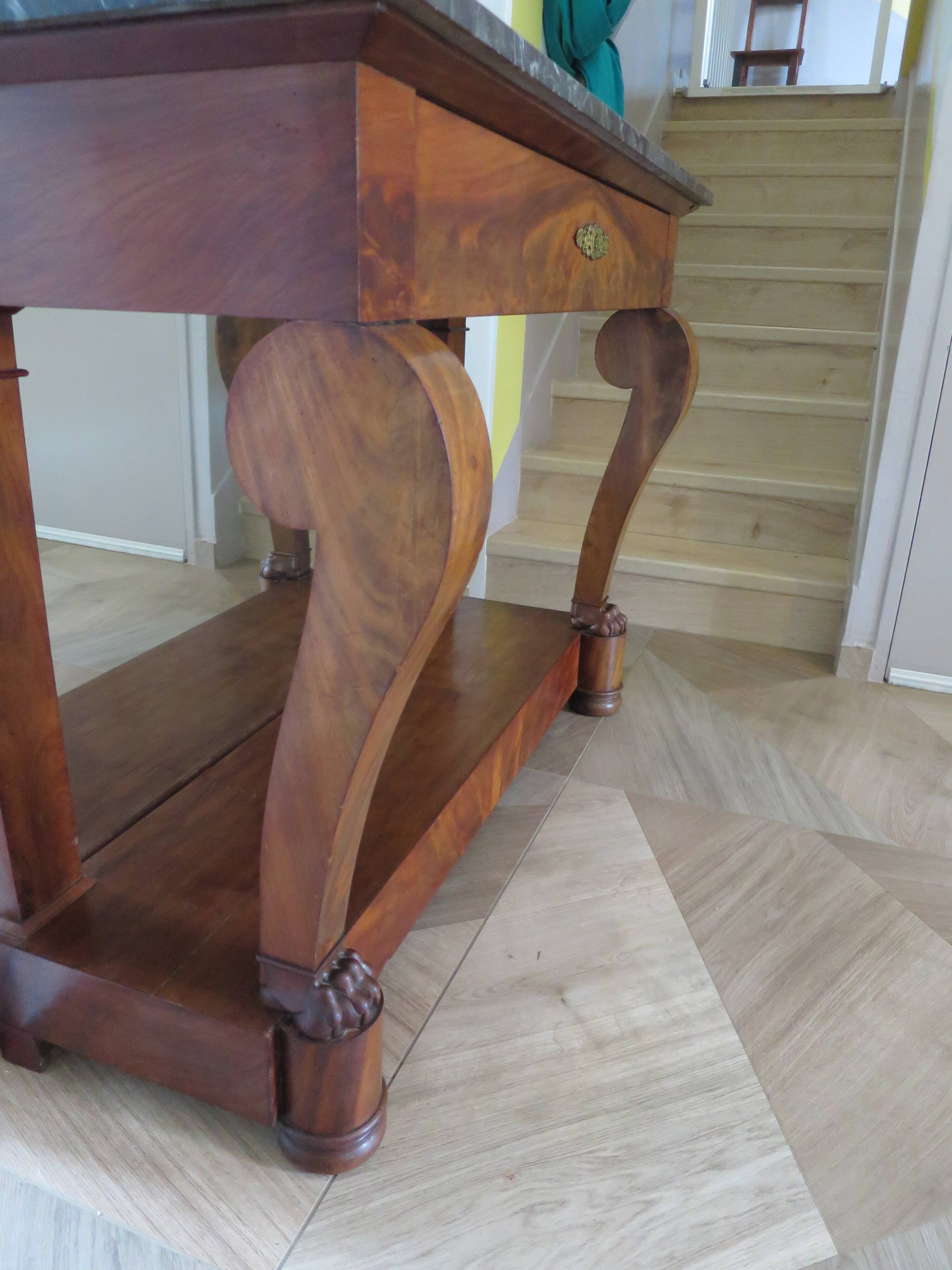 console-style empire/restauration-à crosses-fond de miroir-pieds griffes