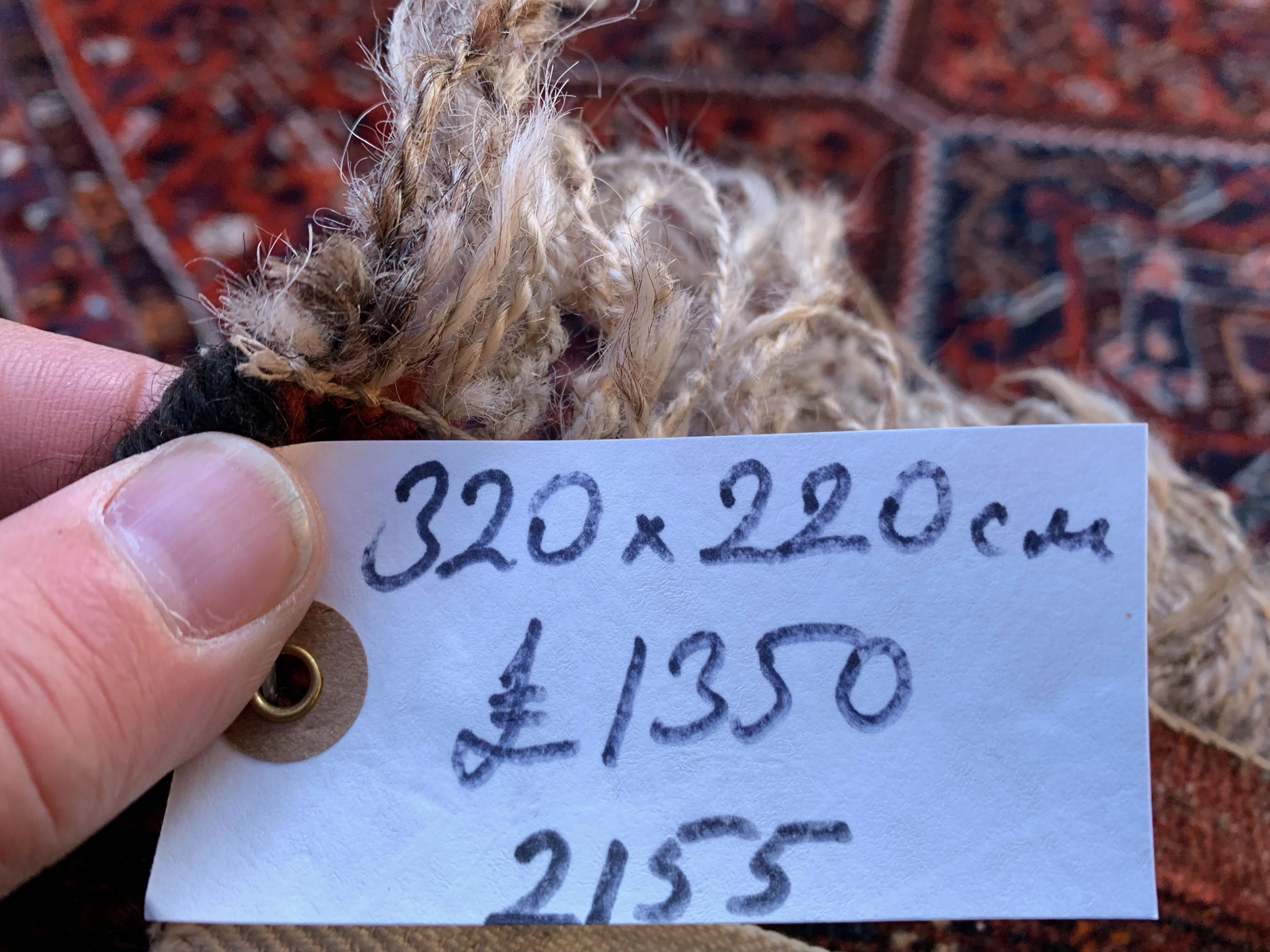 Antique tribal rug 320x220 cm wool oriental hand made carpet red, brown, blue