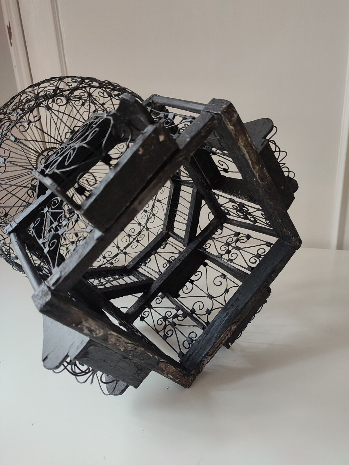 Metal and wood birdcage