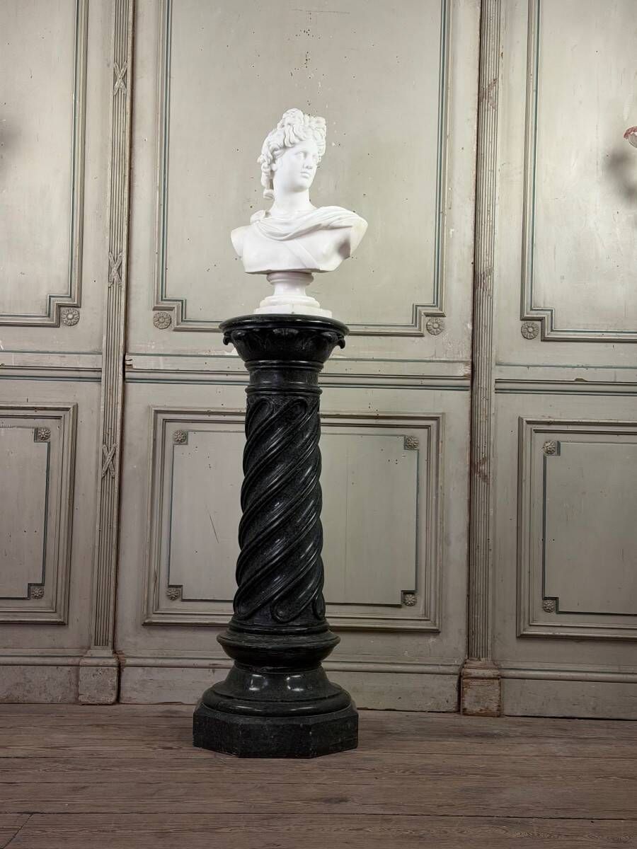 Column in green serpentine marble, shaft sculpted in a spiral, circa 1880