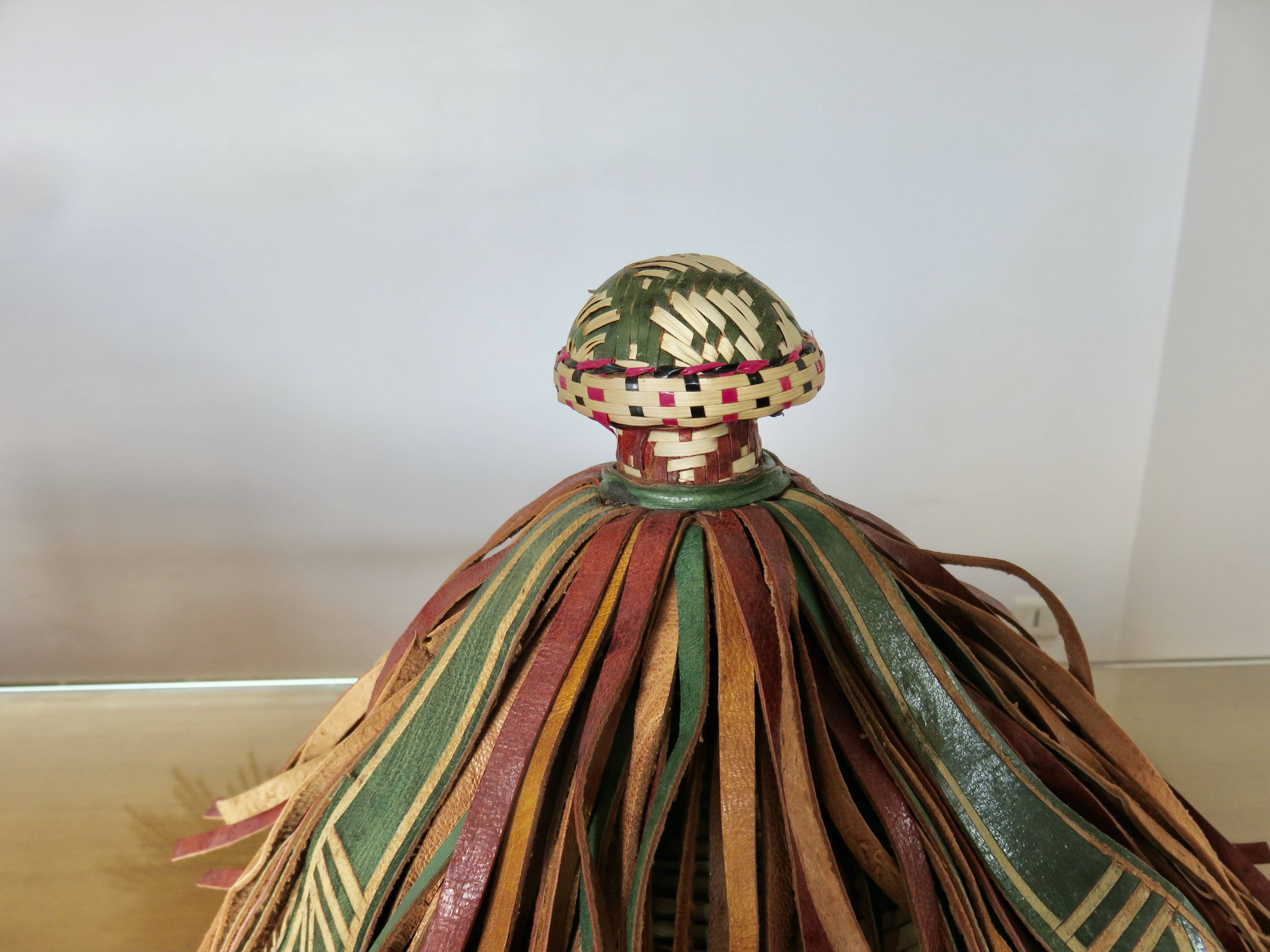 African conical hat, Fulani, in leather and braided rope, 1900s