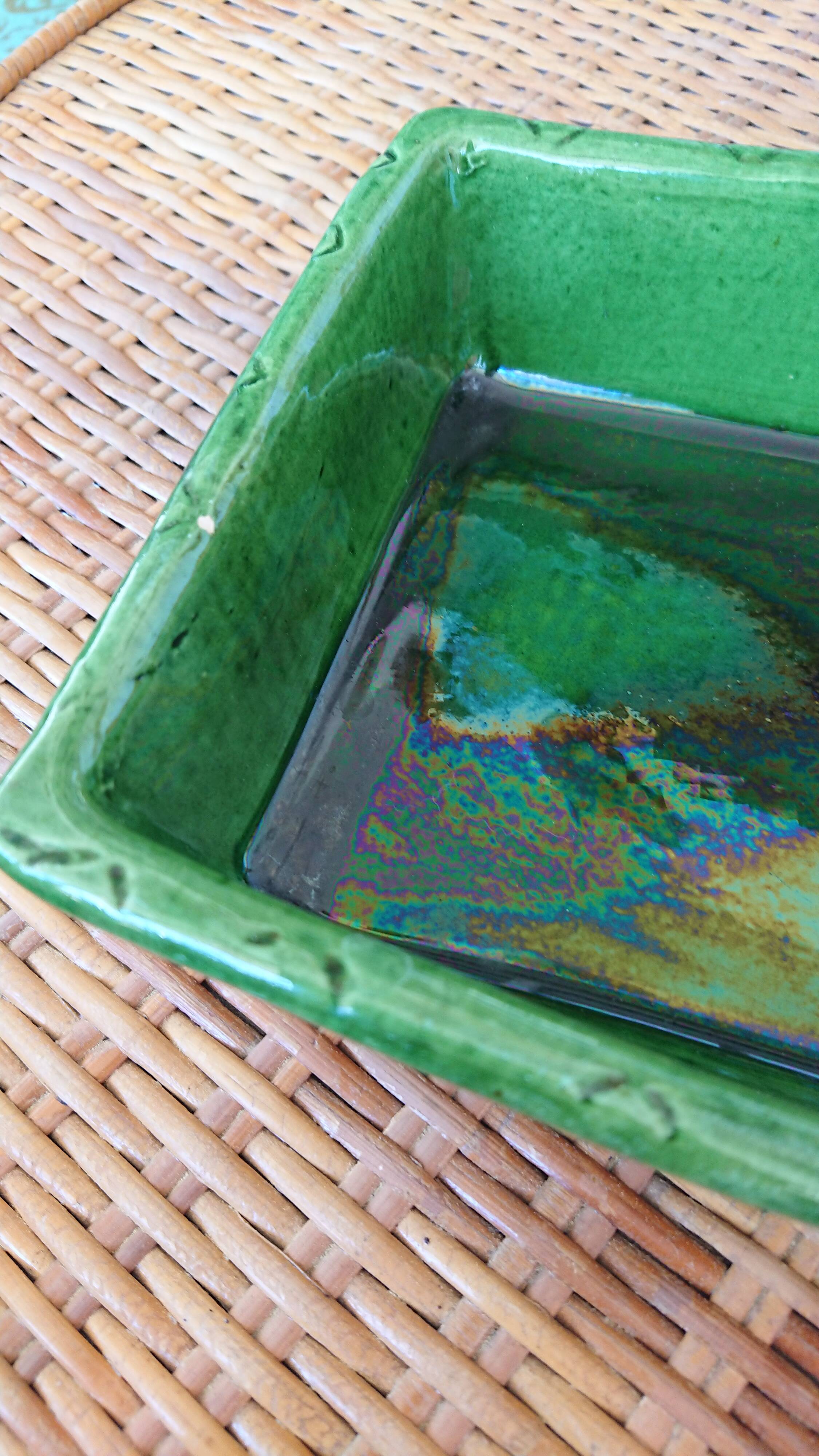 Vallauris green enamelled dish