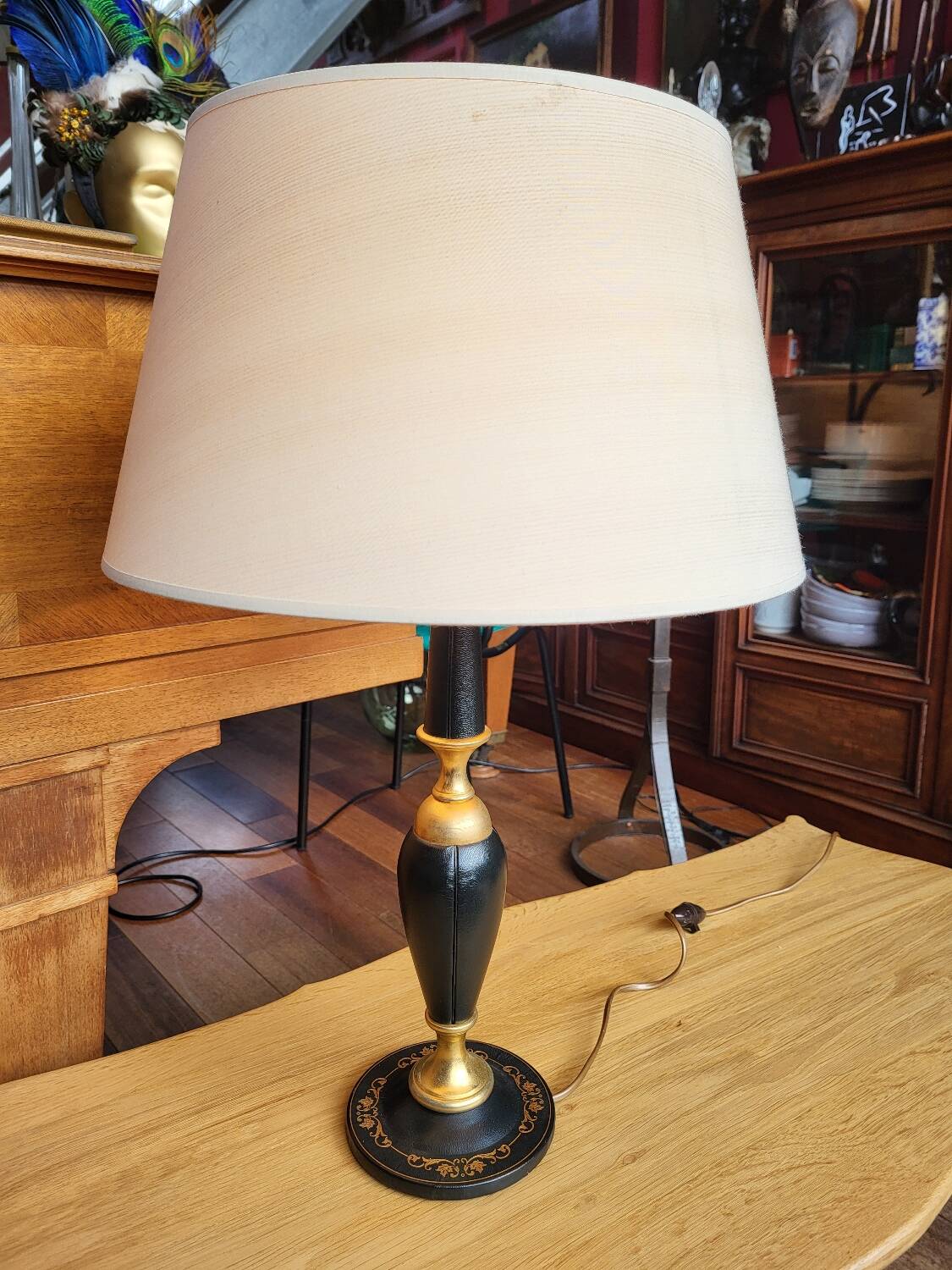 Vintage leather and brass desk lamp Le Tanneur