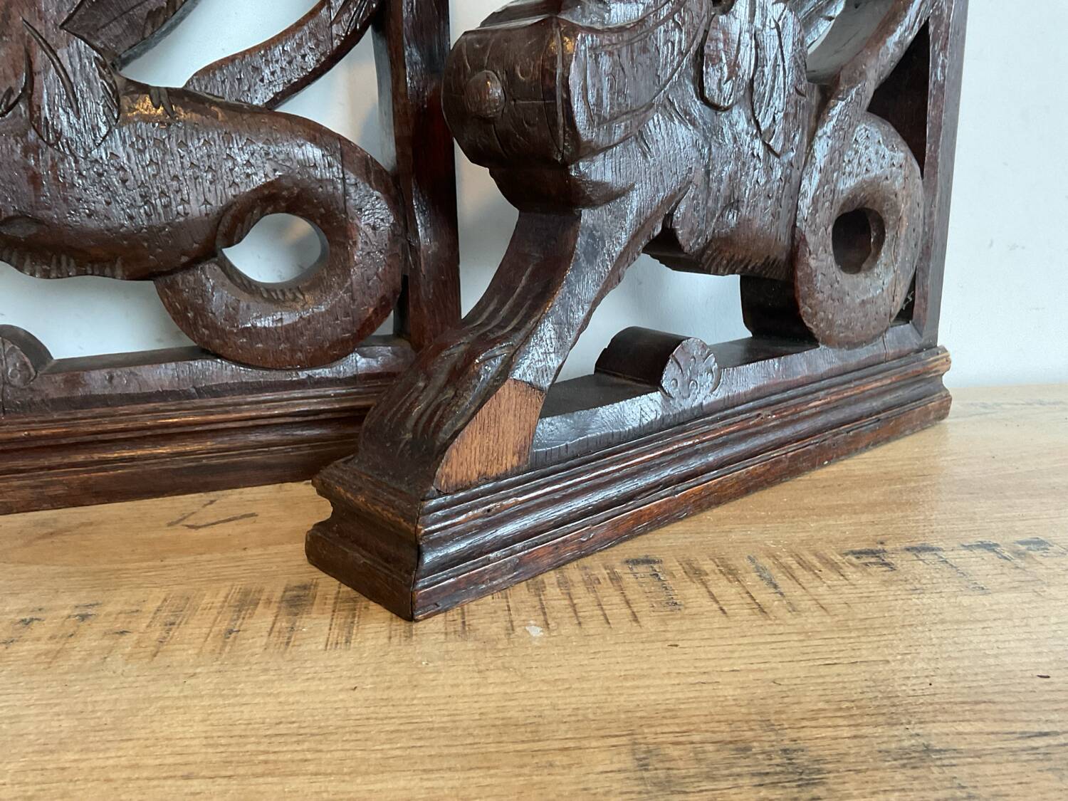 Pair of wooden sculptures, Winged Griffins — 19th century
