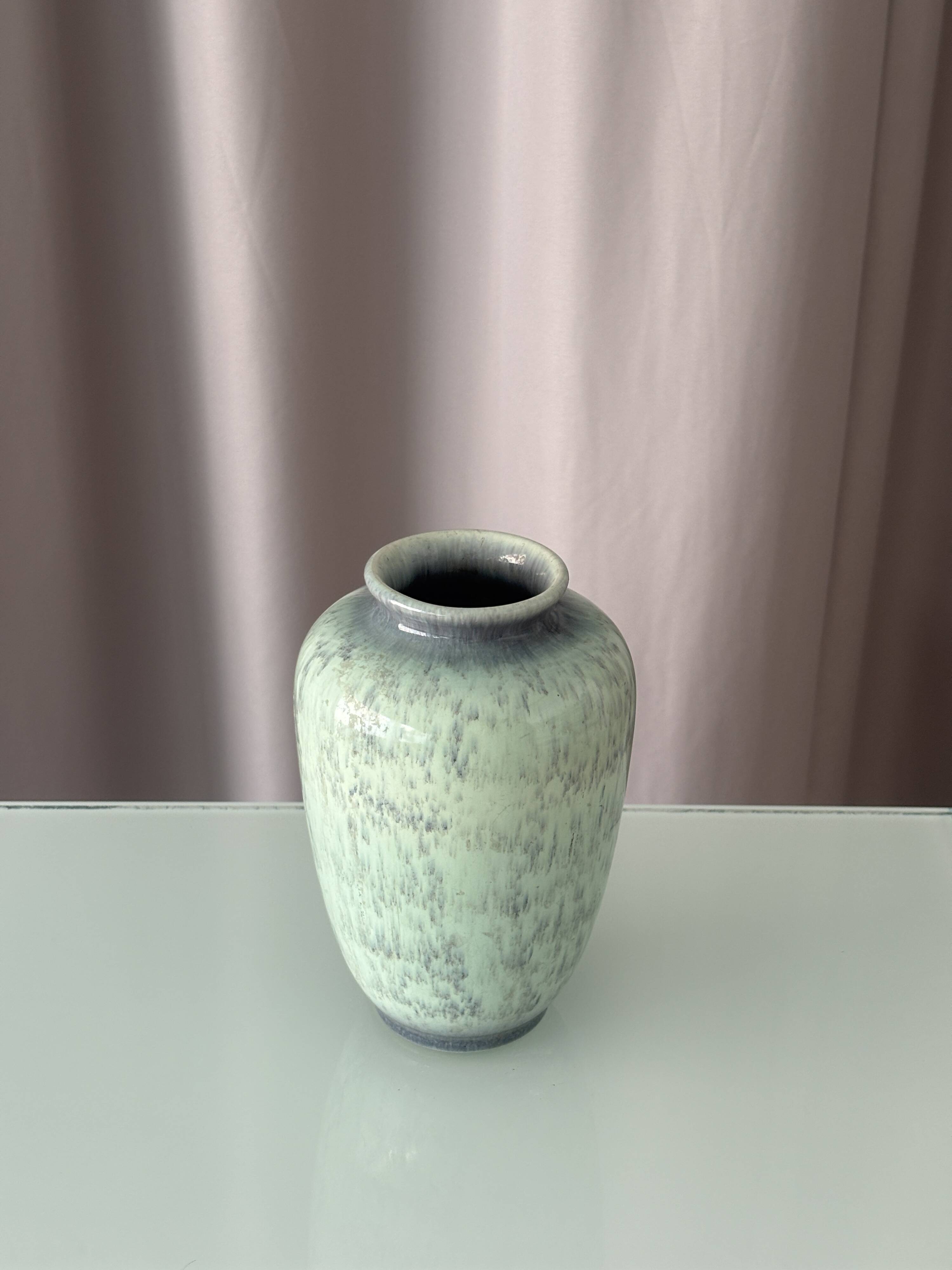 Vintage Studio Pottery Vase with Mottled Celadon Green Glaze