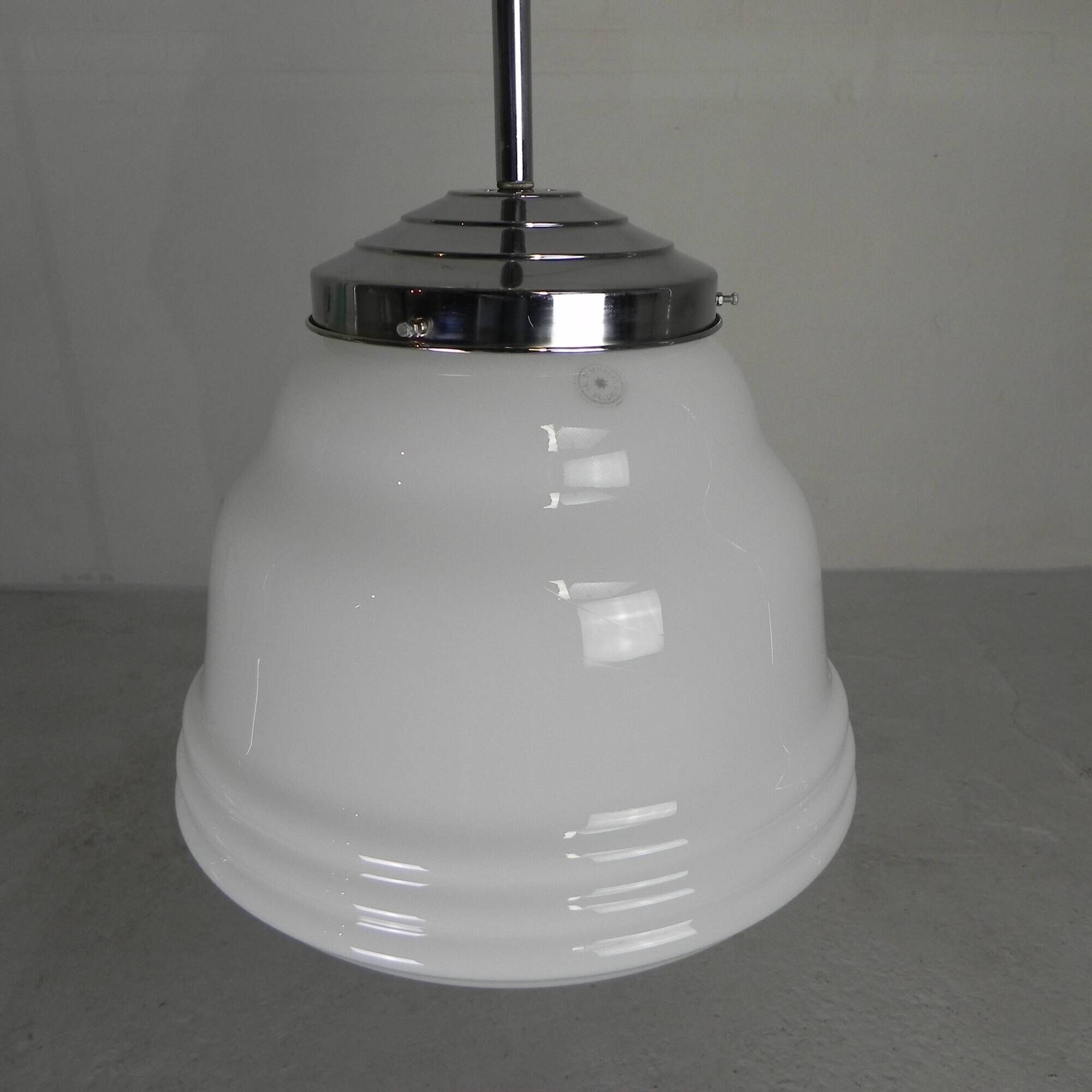 Art Deco suspension with opaline lampshade, Val St Lambert, 1930s