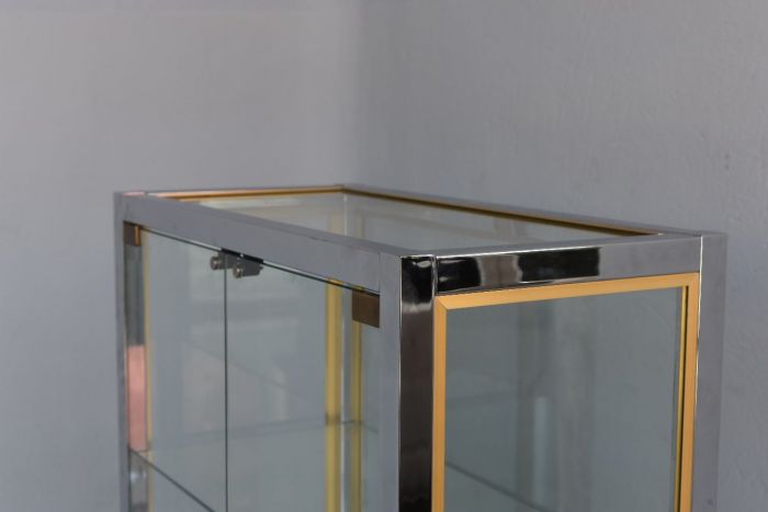 Vitrine vintage métal chromé et doré par Renato Zevi
