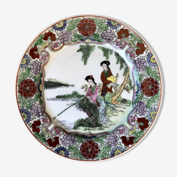 Ancient Japanese plate 2 women fishing