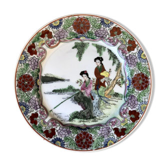 Ancient Japanese plate 2 women fishing