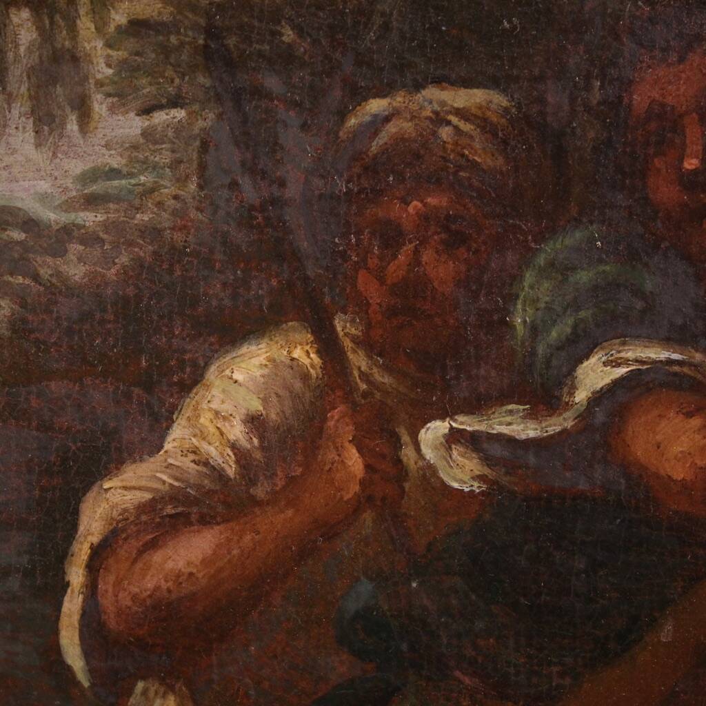 Peinture italienne antique du XVIIIe siècle, paysage avec scène pastorale