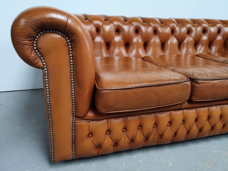 Light brown leather chesterfield sofa