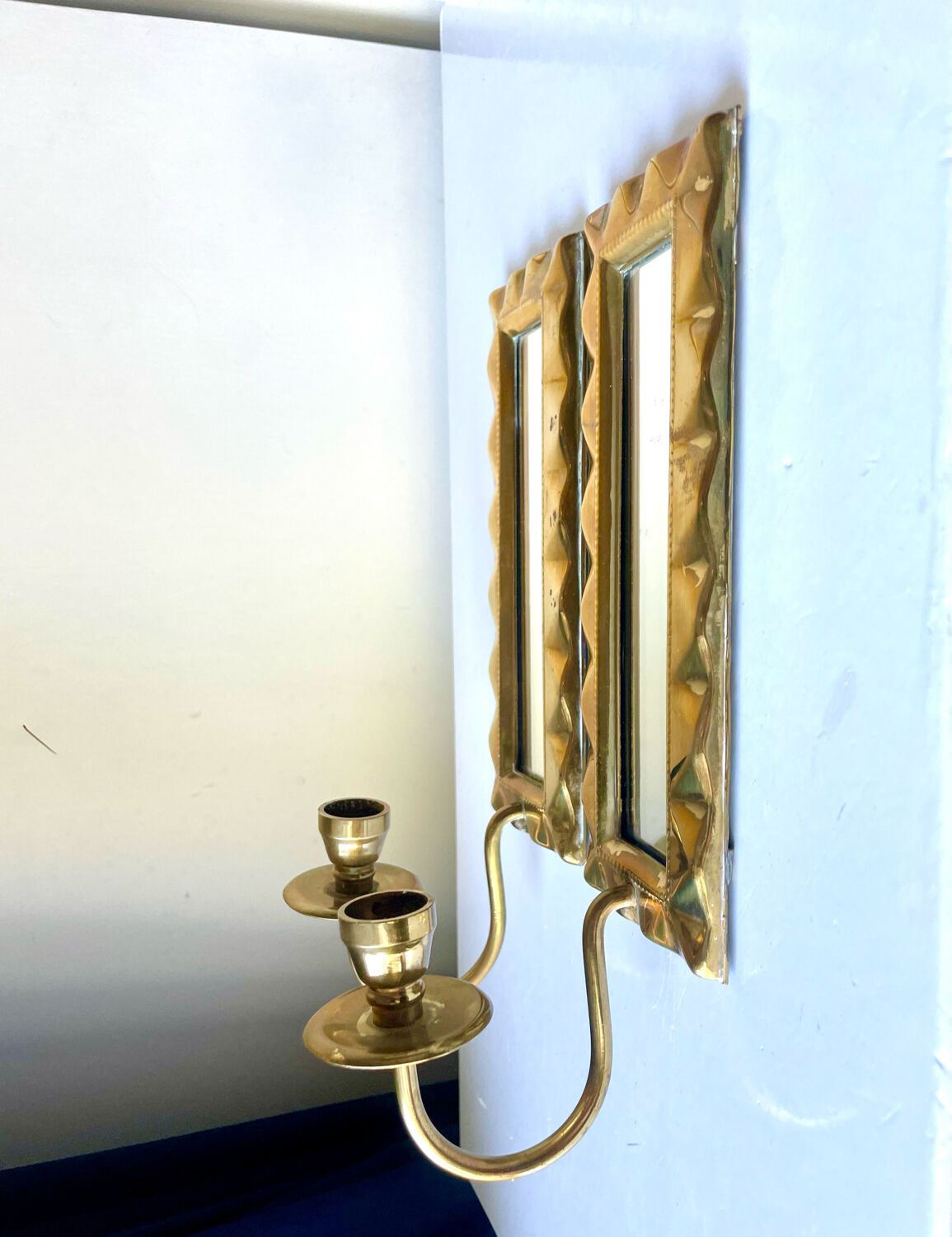 Pair of art deco vintage brass wall candle holders sconces
