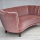 1970s, Danish 2-seater curved sofa, original salmon pink furniture velour.