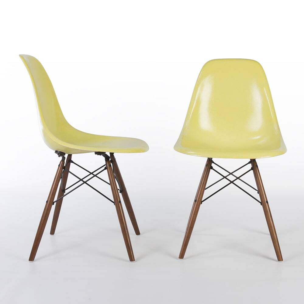 Lemon Yellow Pair (2) Herman Miller Original Eames DSW Side Shell Chairs