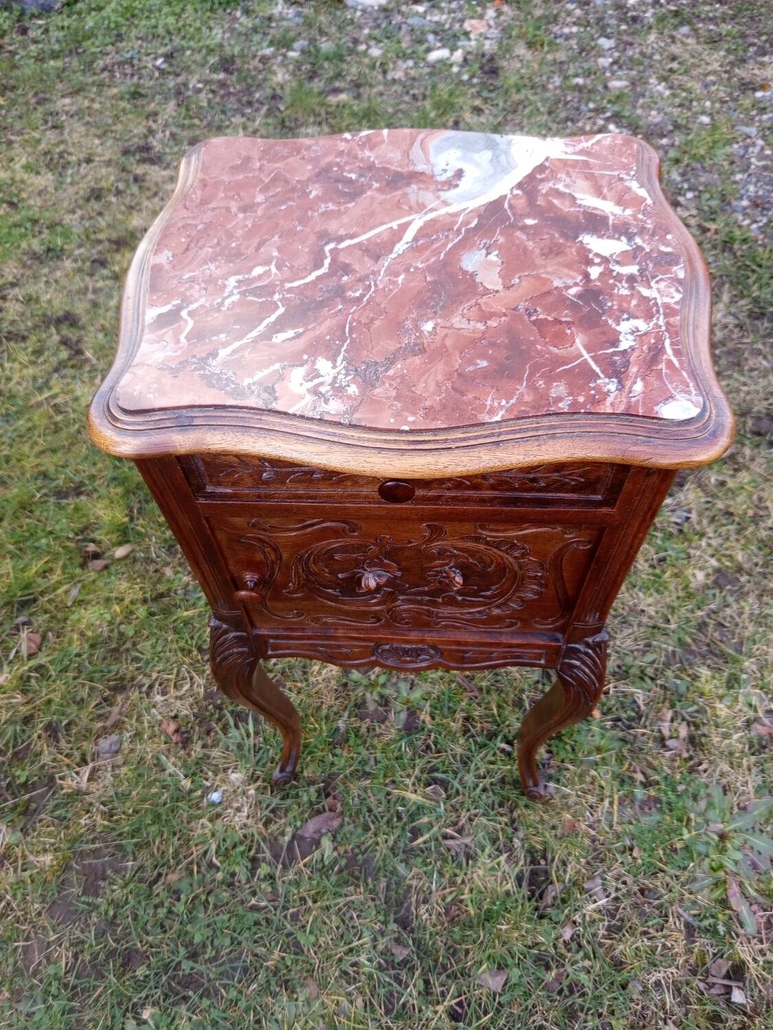 Wood and marble bedside table