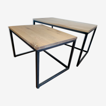 Trundle coffee table in solid oak and metal