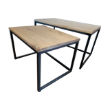 Trundle coffee table in solid oak and metal