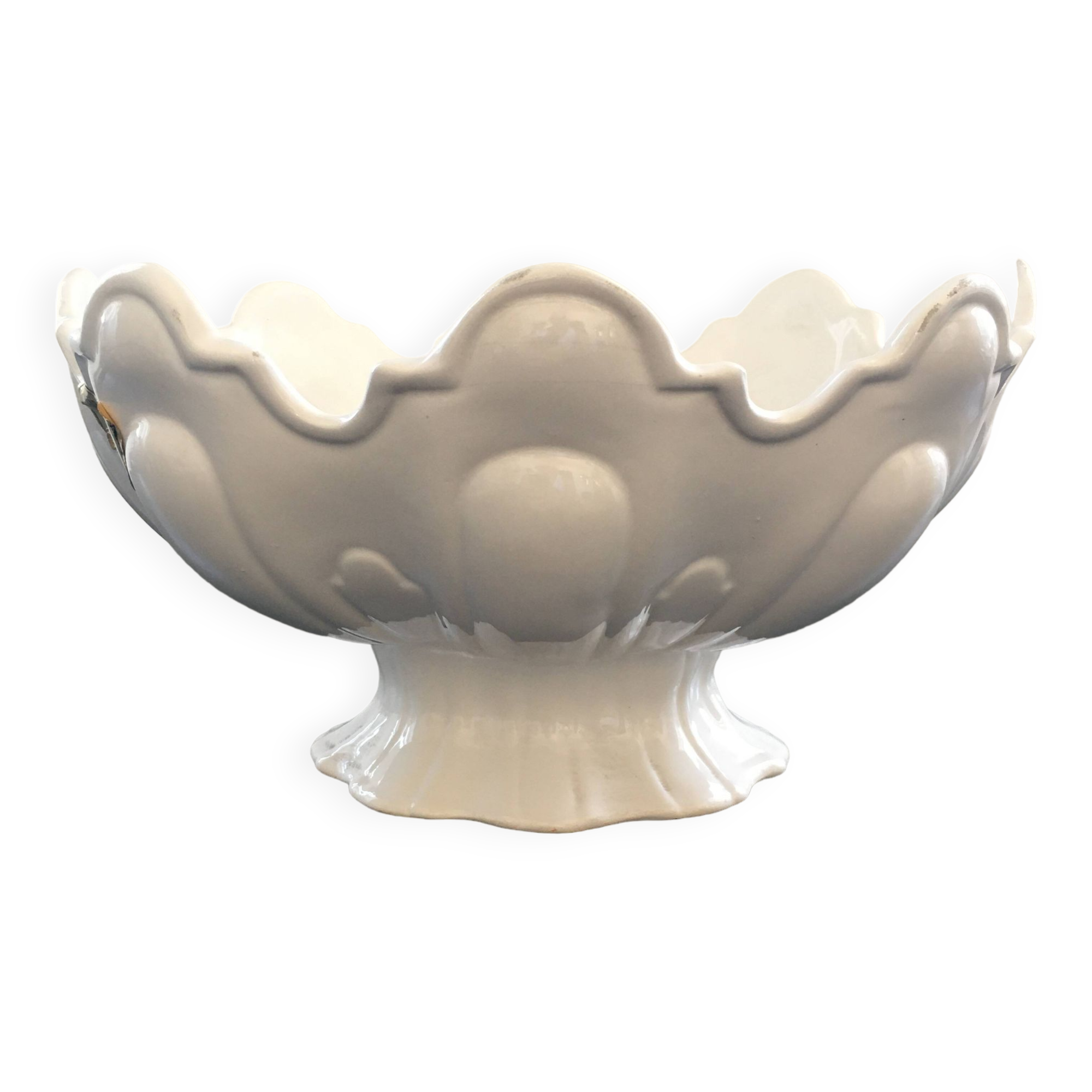 Large white scalloped cup