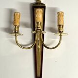Ancien Paire Appliques 3 Feux - Bronze Doré et Acajou - Néoclassique - 40's