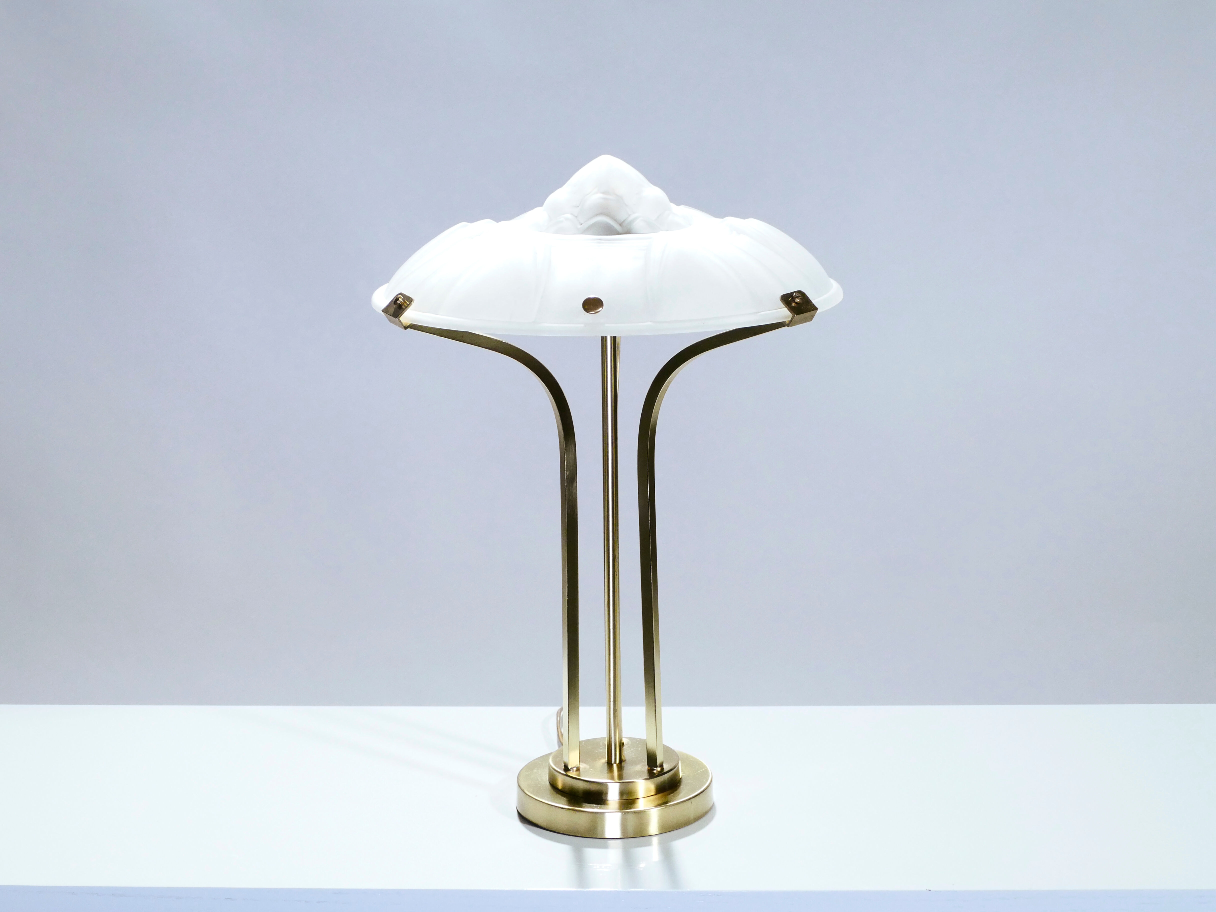 Lamp blown glass frosted around 1940 brass