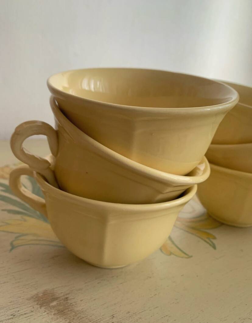 Vintage 6-cup coffee/tea set - Yellow earthenware