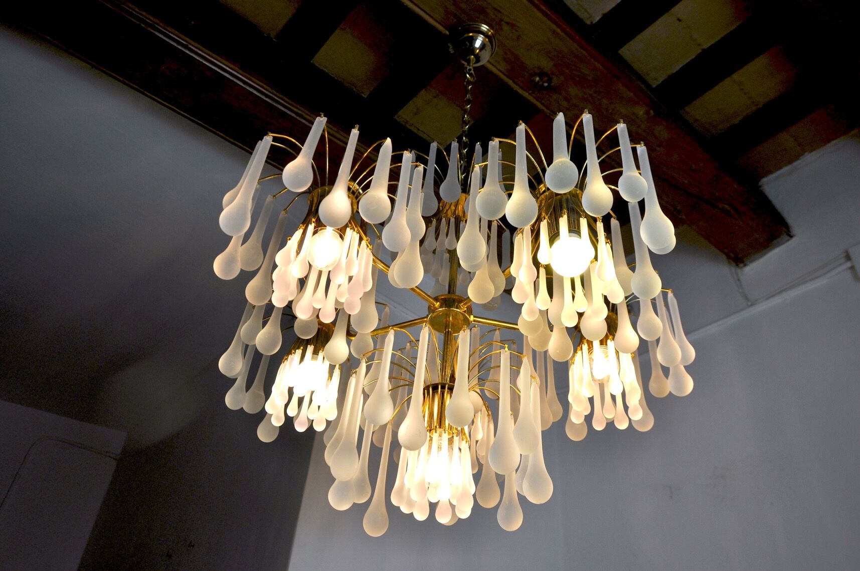 Chandelier gouttes by Venini, 5 arms, murano glass, italy, 1960