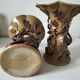 Two naturalistic stoneware vases – raised oak branches & acorns