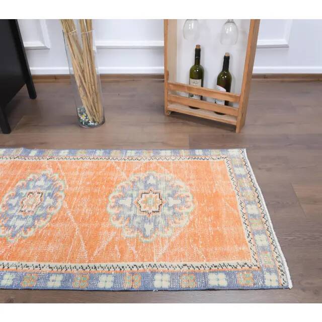 Vintage Turkish Oushak Handmade Wool Cotton Orange Runner 77x325