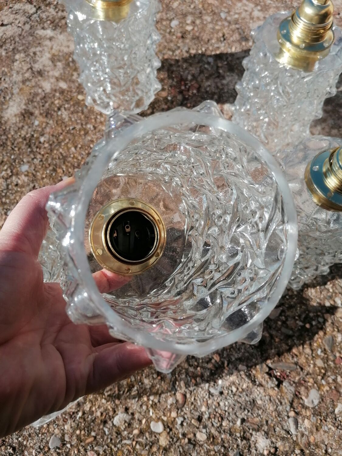 Set of 5 vintage molded glass globe suspensions