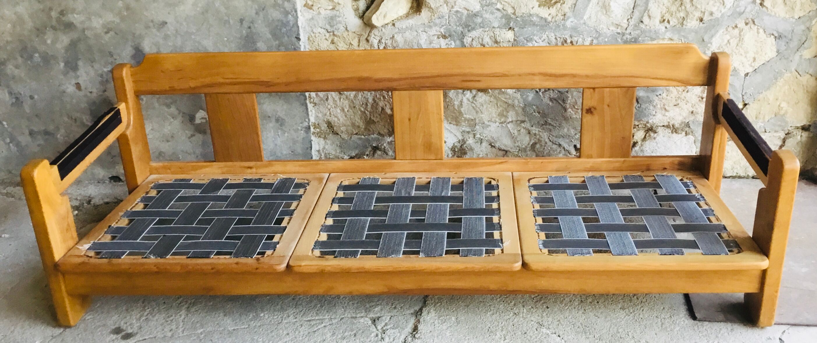 Scandinavian sofa 3-seater elm structure wool cushions chinée 1960