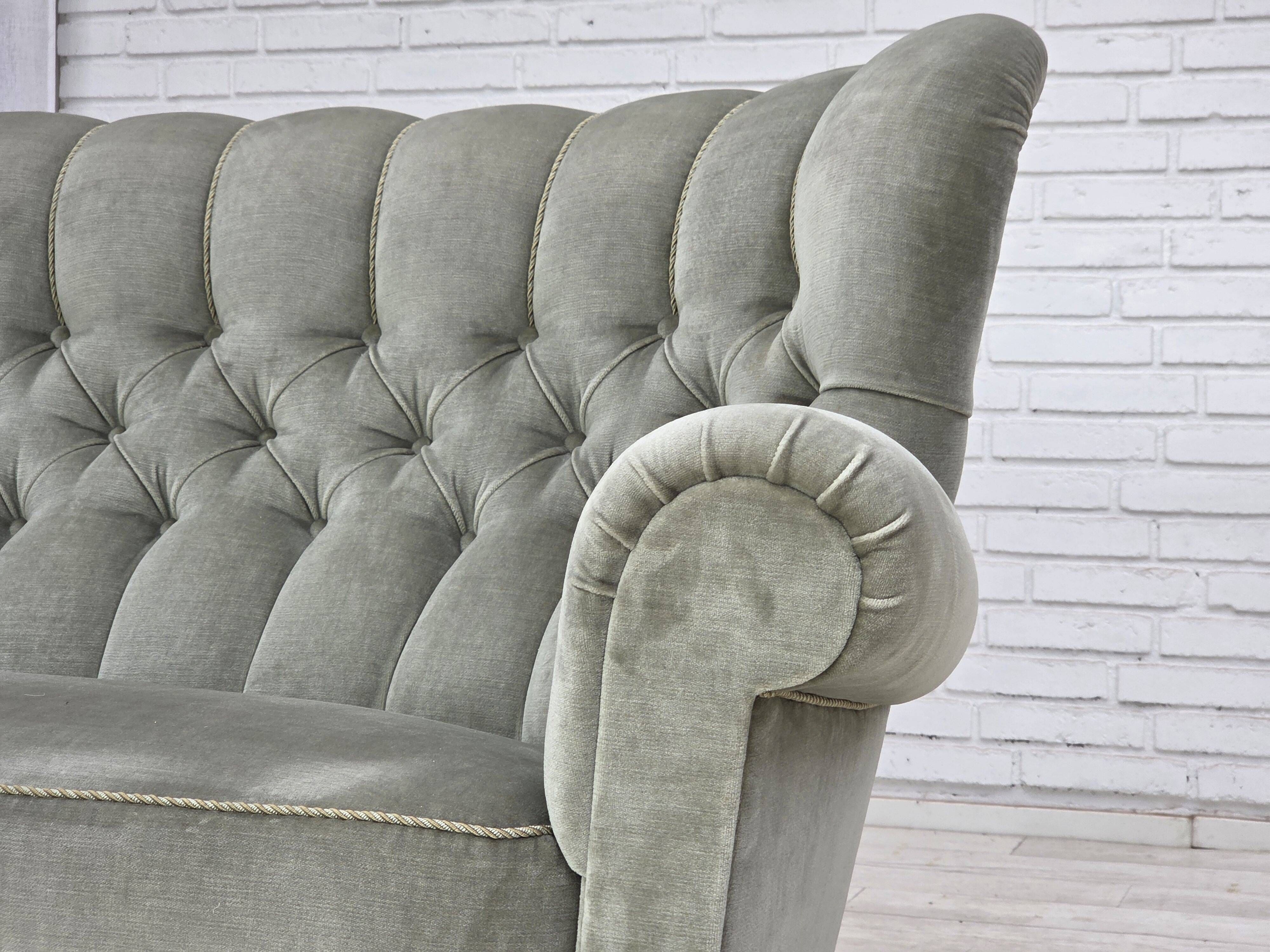 1960s, Danish 2-seater sofa. light green furniture velour.