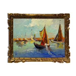 Tableau ancien, Marine à Saint-Tropez,