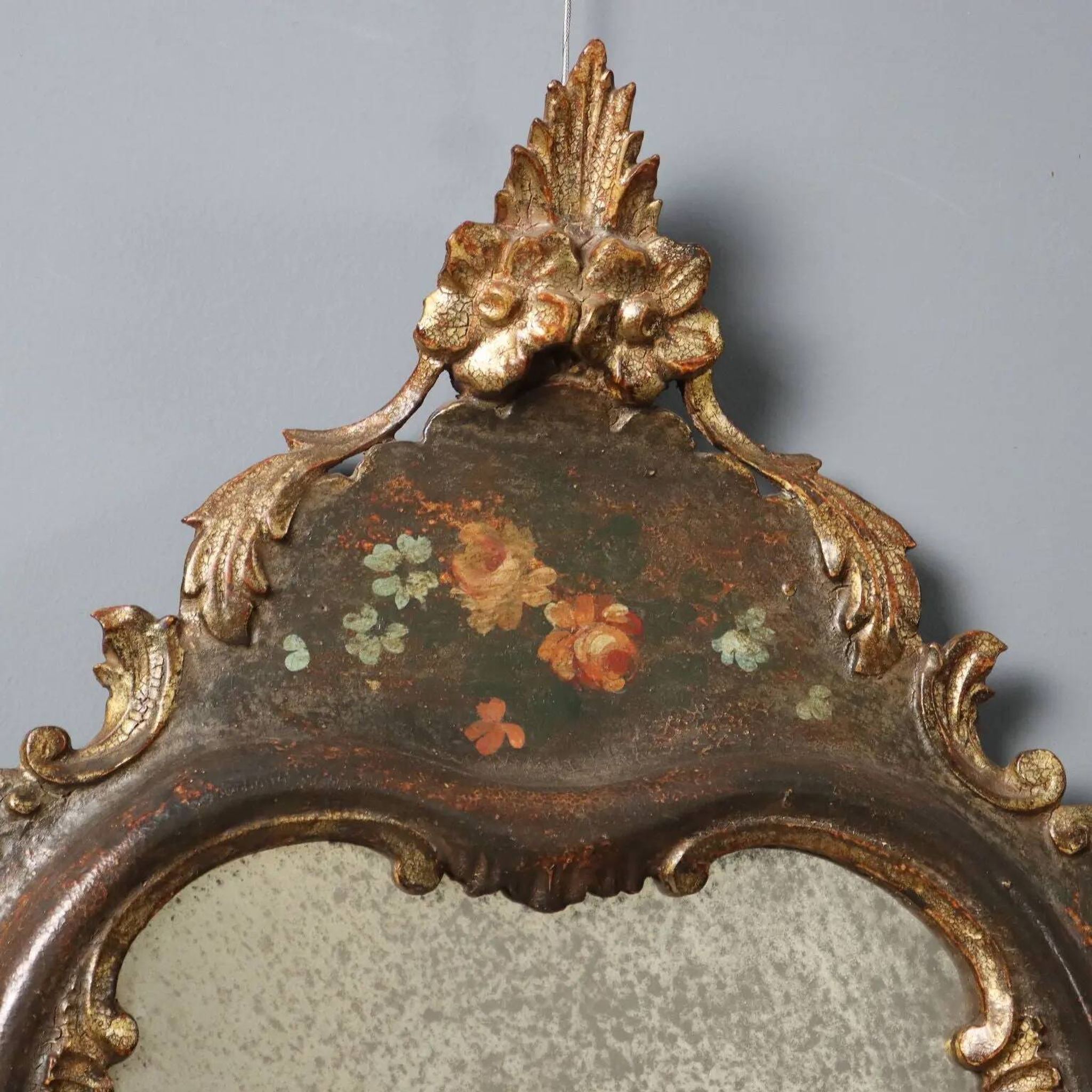 Antique lacquered wooden mirror, Italy, late 19th century.