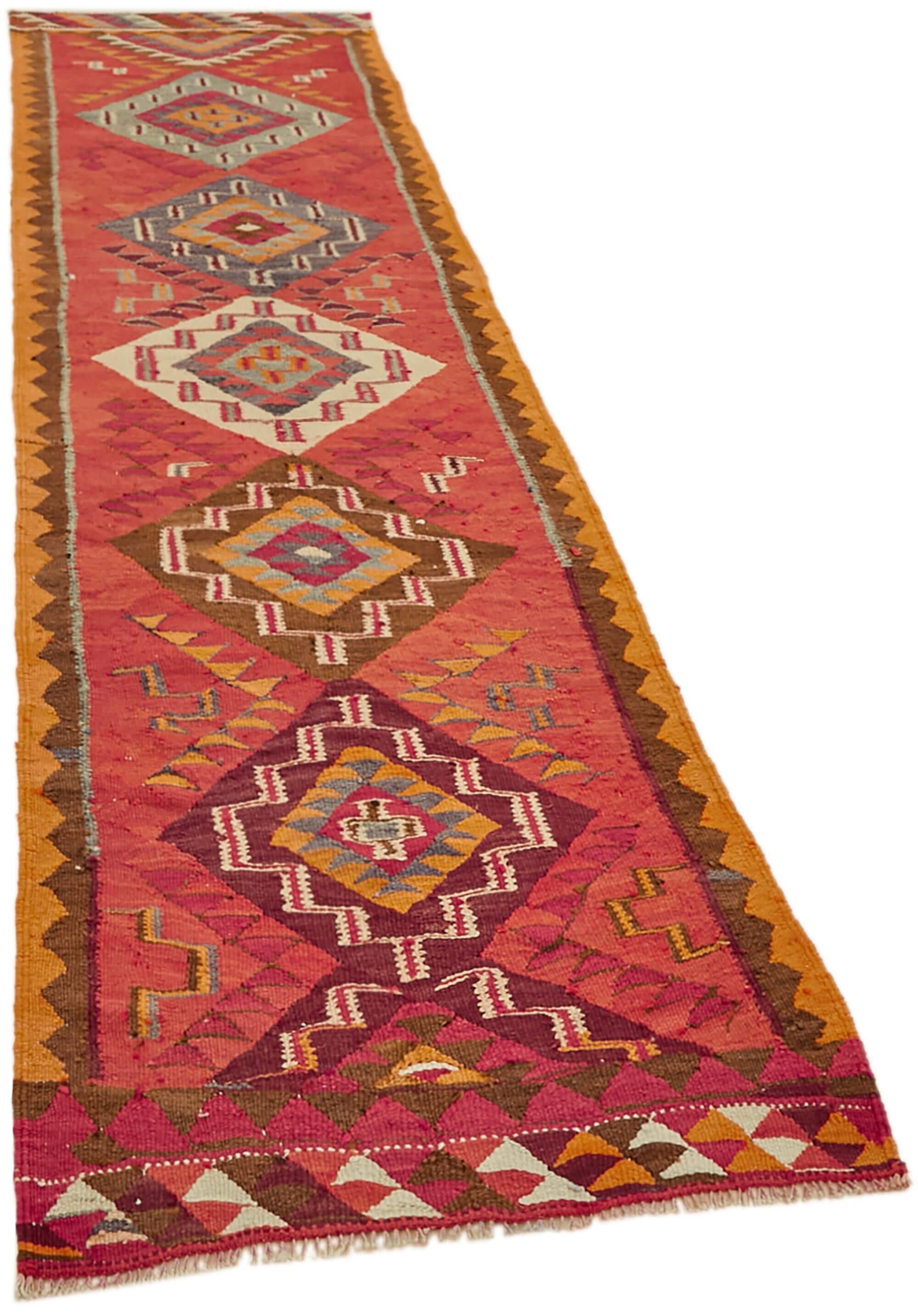 Turkish Handwoven Vintage Herki Kilim 93 cm x 343 cm
