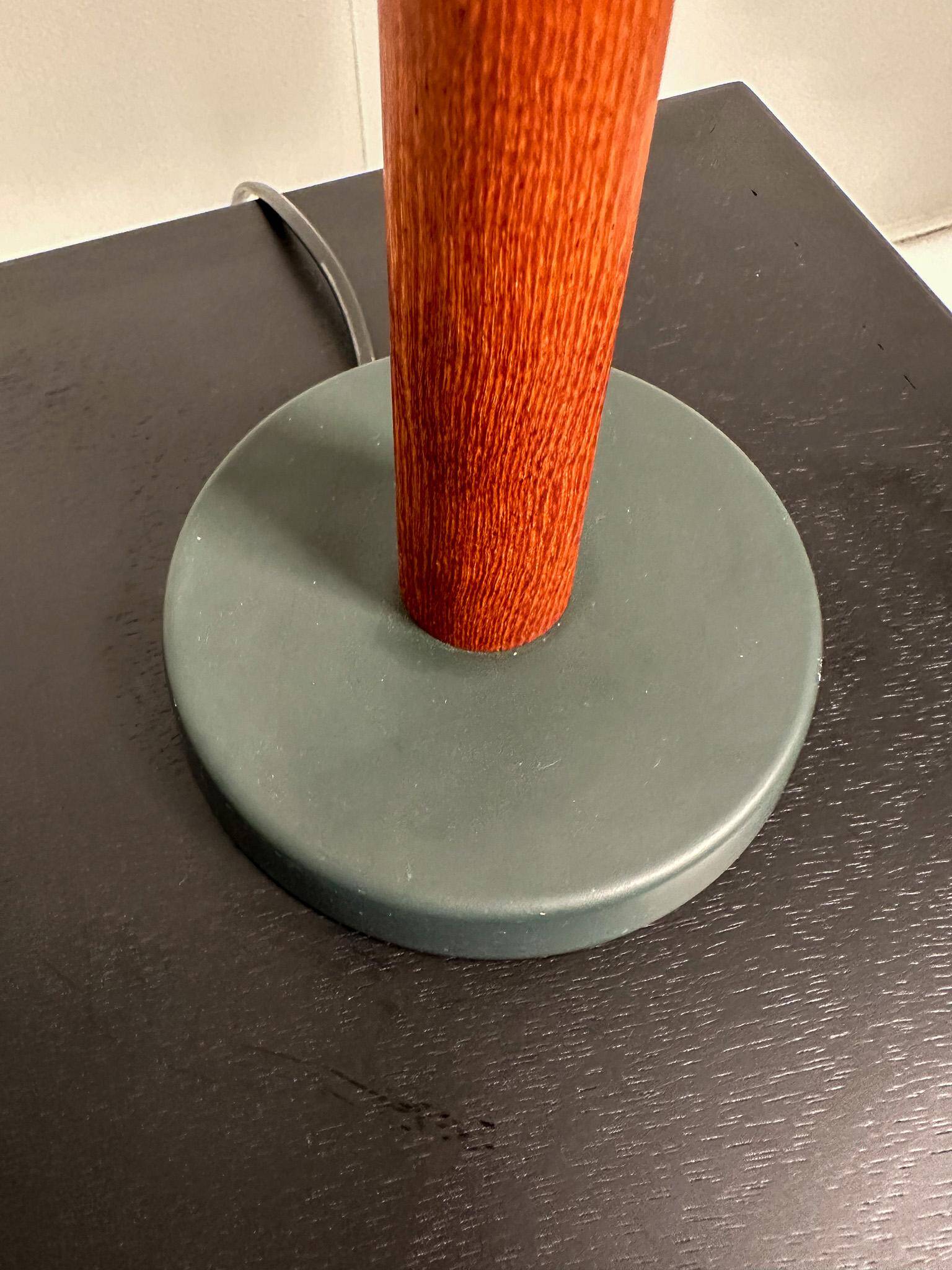 Mid-century teak and cotton table lamp by Einar Bäckström, Sweden, 1950s.