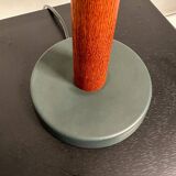 Mid-century teak and cotton table lamp by Einar Bäckström, Sweden, 1950s.