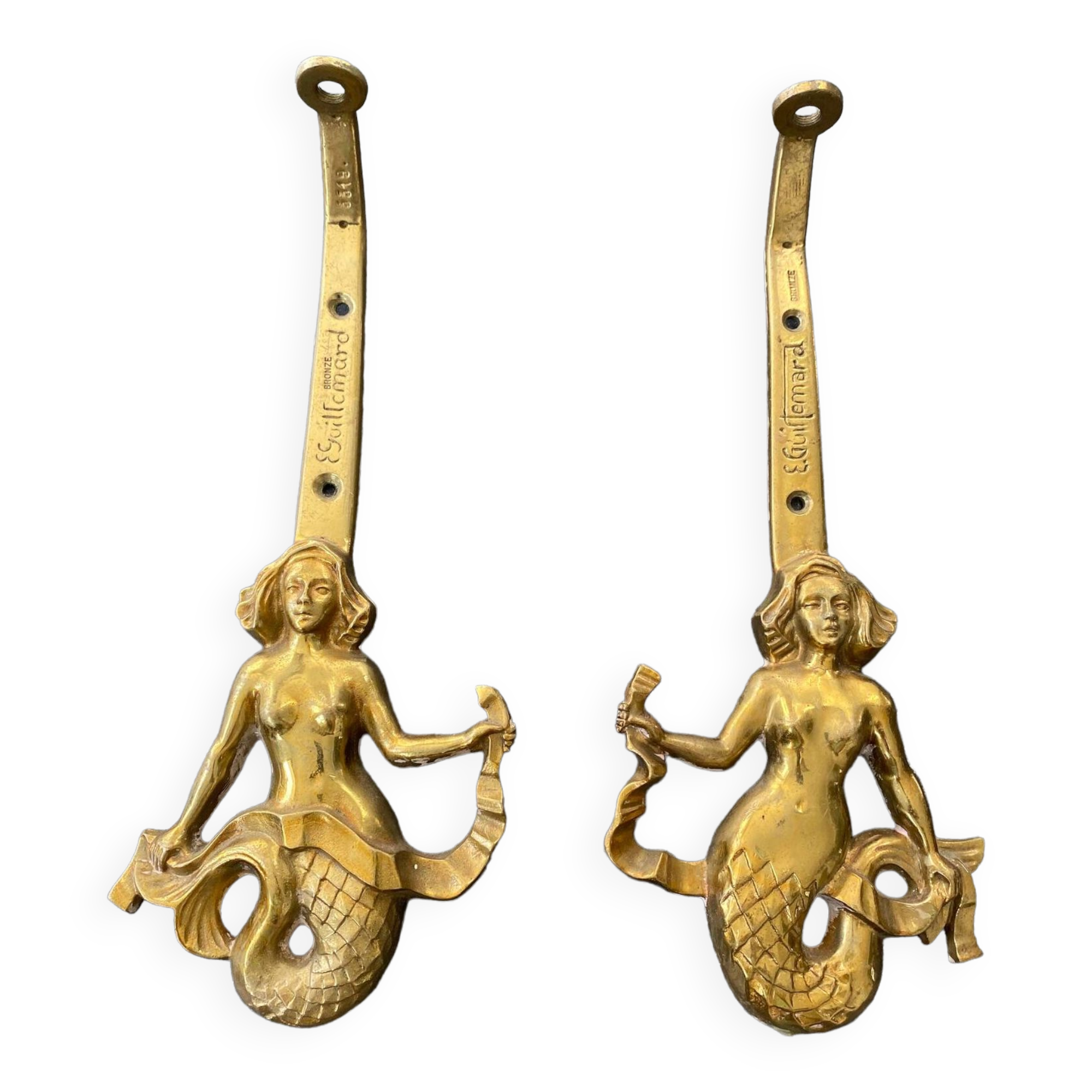 Pair of Guillemard bronze mermaid wall lights