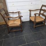 Pair of low beech armchairs