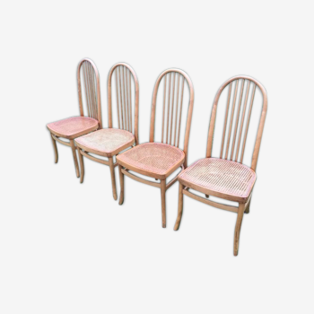 Suite de 4 chaises cannées 1970 vintage