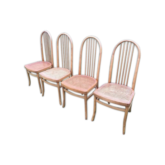 Suite de 4 chaises cannées 1970 vintage