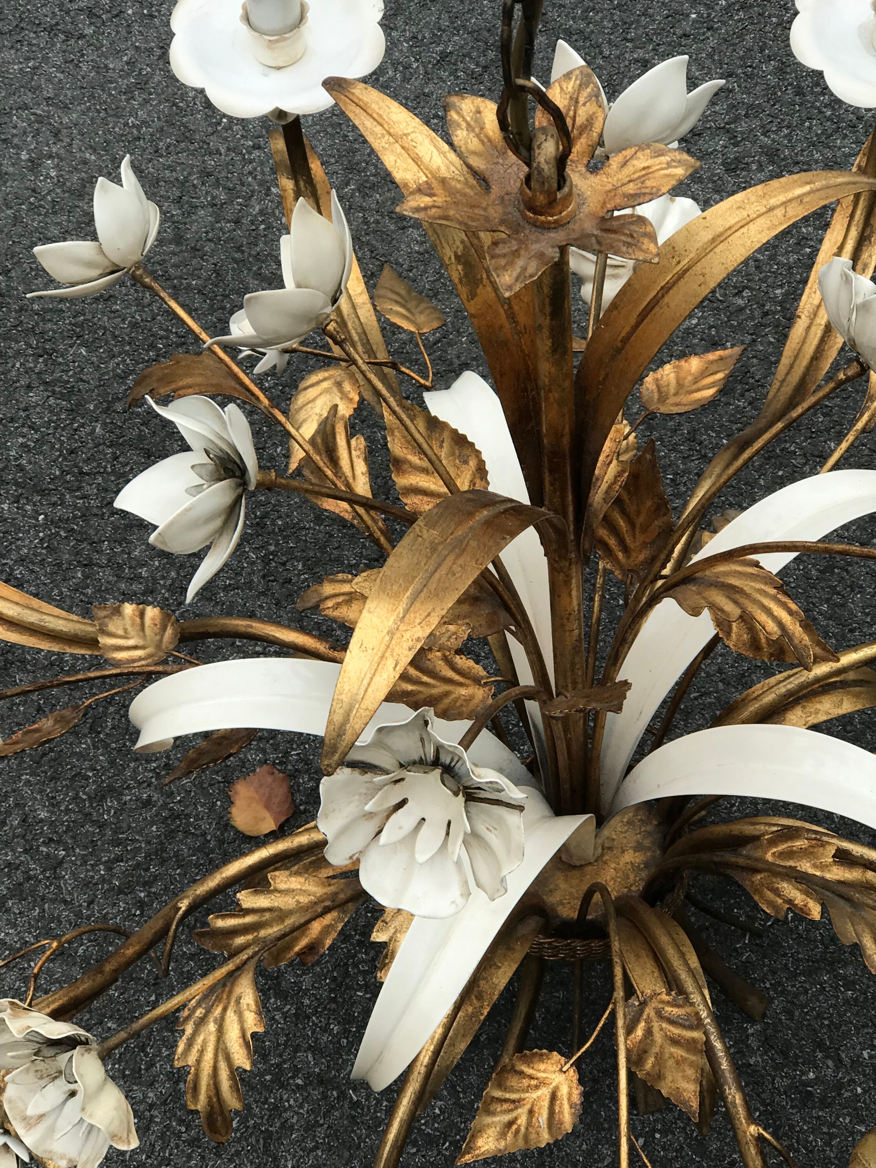 8 lights golden leaves and white flowers chandelier