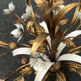 8 lights golden leaves and white flowers chandelier