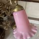 Large vintage lamp in brass with a pink opaline shade.