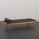 Danish mid century solid oak daybed in black leather, 1960s