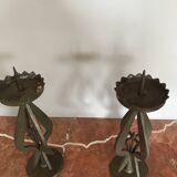 Pair of large brutalist candlesticks