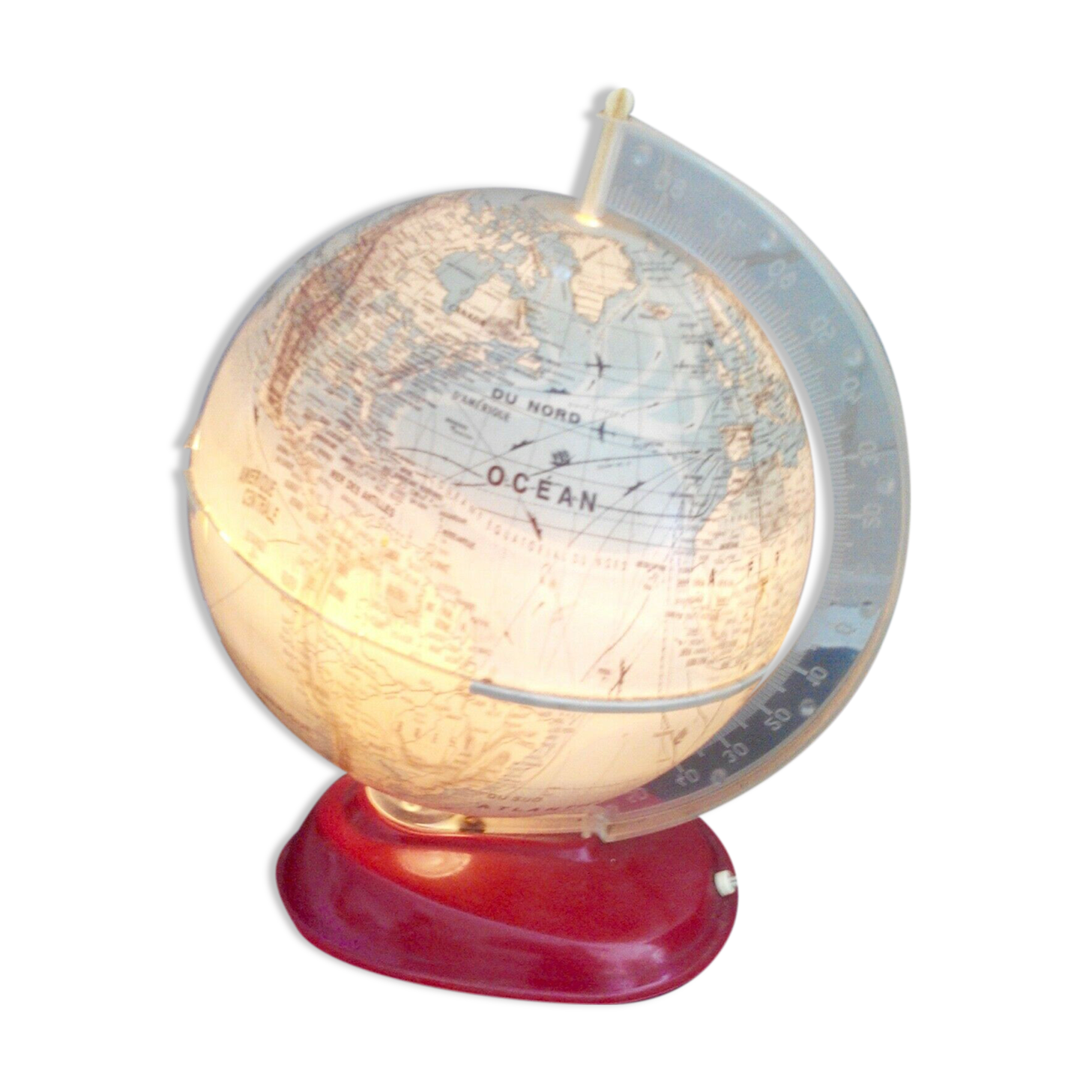 Luminous globe, world map old glass light design tTride vintage 1950